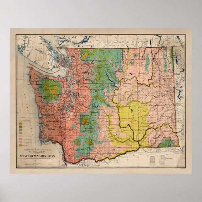 Old Washington Staat Floral Biome Map (1906) Poster (Vorne)