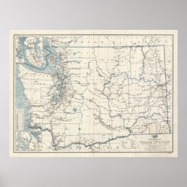 Old Washington Staat Map (1925) Poster (Vorne)
