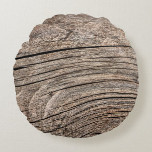 Old Weathered Rotten Knotted Coarse Wood G Rundes Kissen