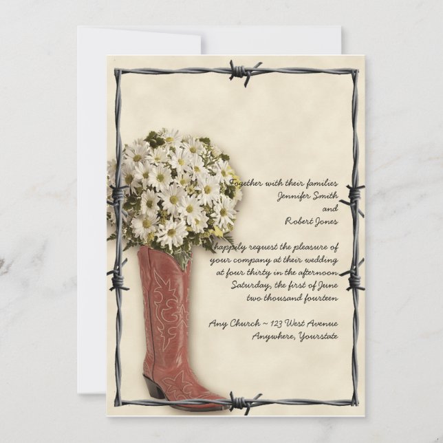 Old West Boot Bouquet verblasst 2 Hochzeit Einladu Einladung (Vorderseite)