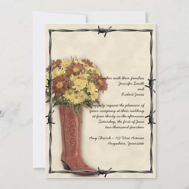 Old West Boot Bouquet verblasst 3 Hochzeit Einladu Einladung (Vorderseite)