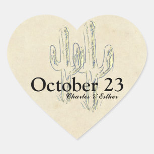 Old West Cactus Save the Date Herz-Aufkleber