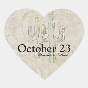 Old West Kaktus Save the Date Herz-Aufkleber