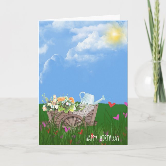 old Wheelbarrow with flowers birthday Karte (Vorderseite)