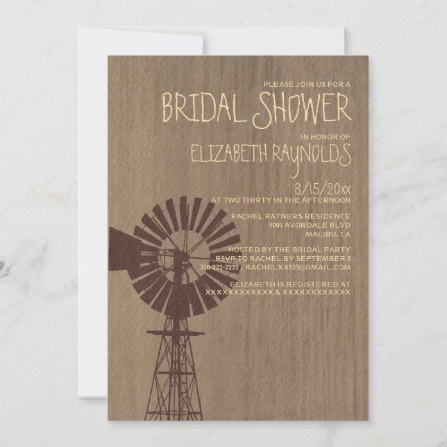 Old Windmill Bridal Shower Einladungen (Vorderseite)