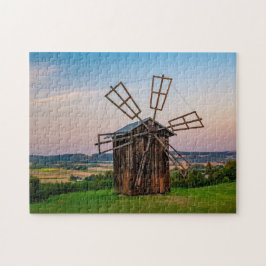 Old Windmill Hill Rural Windmill Farmland Landscha Puzzle
