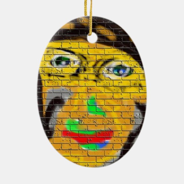 Old Wise Biker Face, Graffiti Art Keramik Ornament (Hinten)