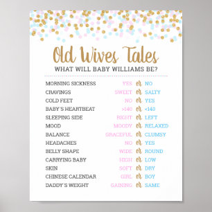 Old Wives Tales Baby Gender Reveal Game Poster