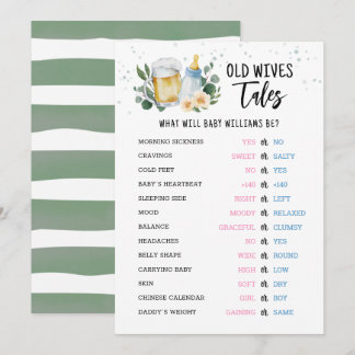 Old Wives Tales Gender Reveal Baby Shower Card Einladung