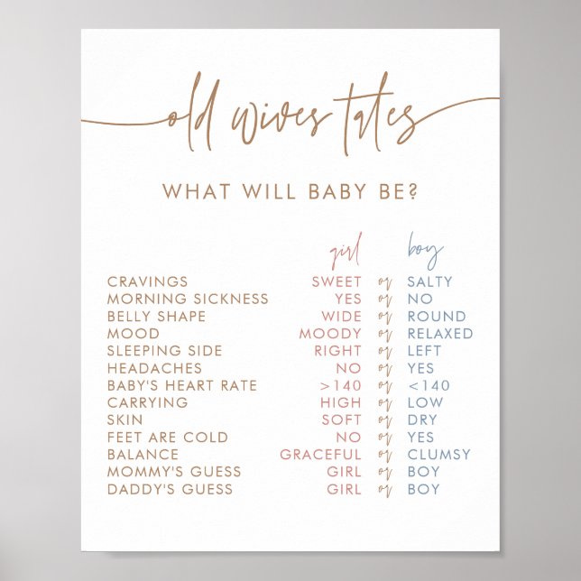 Old Wives Tales Sign | Boho Gender Reveal Game   Poster (Vorne)
