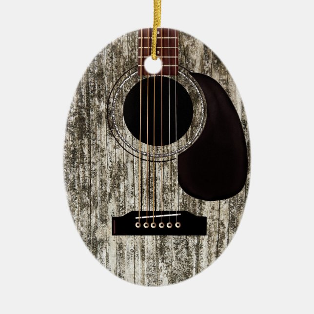 Old Wood Acoustic Gitarre Keramik Ornament (Vorne)