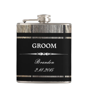 Old Wood Black GROOM Hochzeitsflasche Flachmann