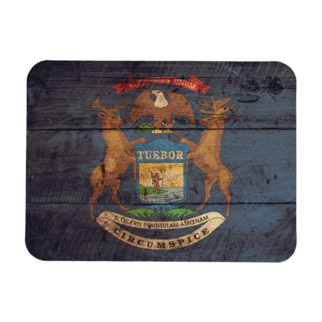 Old Wood Michigan Flag Magnet (Horizontal)