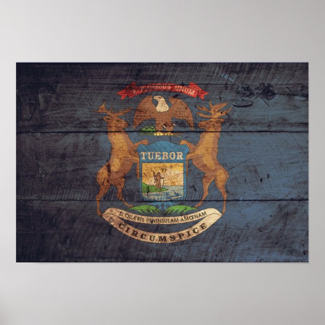 Old Wood Michigan Flag Poster (Vorne)