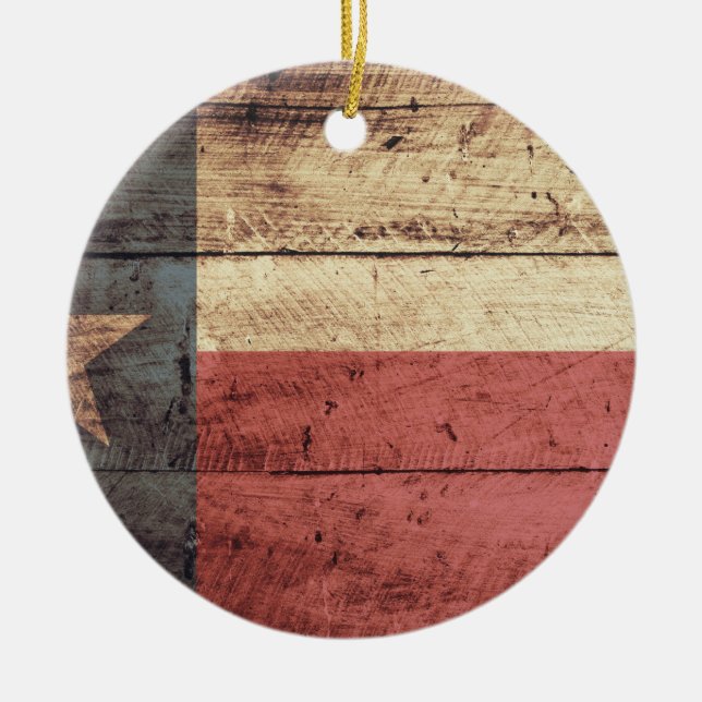 Old Wood Texas Flag Keramik Ornament (Vorne)