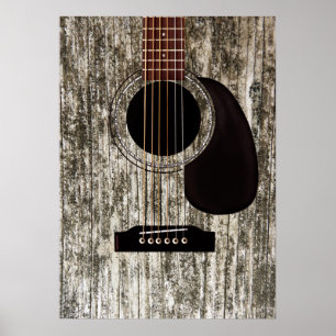 Old Wood Top Acoustic Guitar Poster