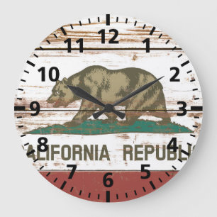 Old Wooden California State Flag Große Wanduhr