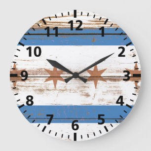 Old Wooden Chicago Flag Große Wanduhr