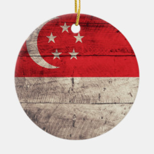 Old Wooden Singapore Flag Keramik Ornament