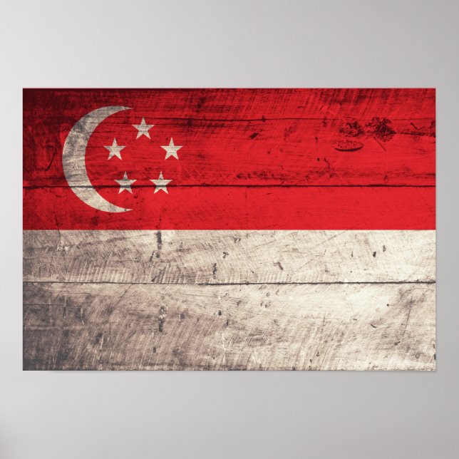 Old Wooden Singapore Flag Poster (Vorne)