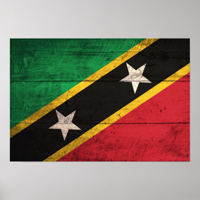 Old Wooden St. Kitts / Nevis Flag Poster (Vorne)