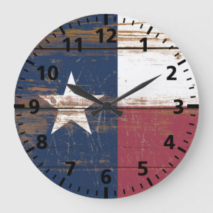 Old Wooden Texas State Flag Große Wanduhr