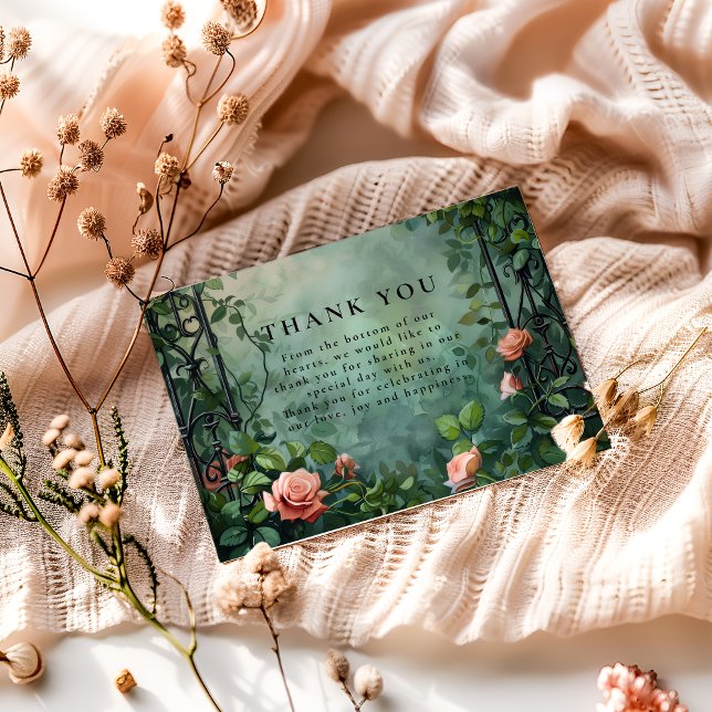Old World Botanical Rose Garden Wedding Dankeskarte (Von Creator hochgeladen)