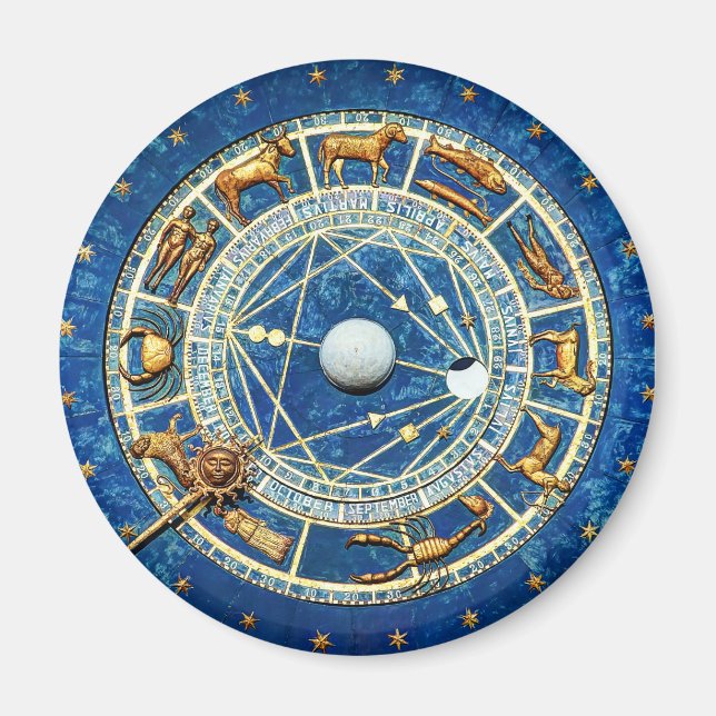 Old World Celestial Blue Zodiac Astrology Wheel Magnet (Vorne)