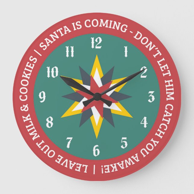 Old World Christmas Clock with Santa Indicator Große Wanduhr (Vorderseite)