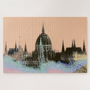 Old World City Skyline mit Spires Modern Art Puzzle