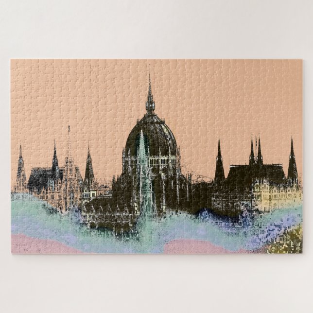 Old World City Skyline mit Spires Modern Art Puzzle (Horizontal)