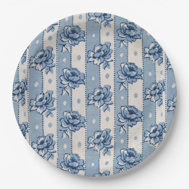 Old World Classic Blue Ivory Floral | Papierteller (Vorderseite)