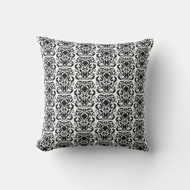 Old World Damask Black on White Kissen (Vorderseite)