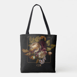 Old World Dark Floral Bouquet mit Monogramm
