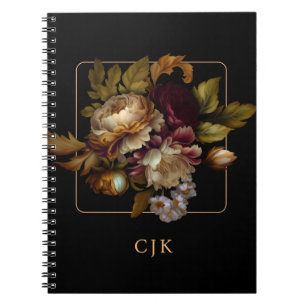 Old World Dark Floral Bouquet mit Monogramm Notizblock