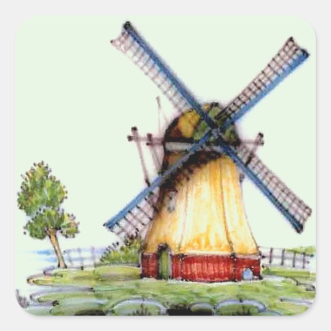 Old World Dutch Windmill Quadratischer Aufkleber (Vorderseite)
