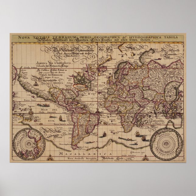 "Old World Map 16 Century Replik Poster (Vorne)