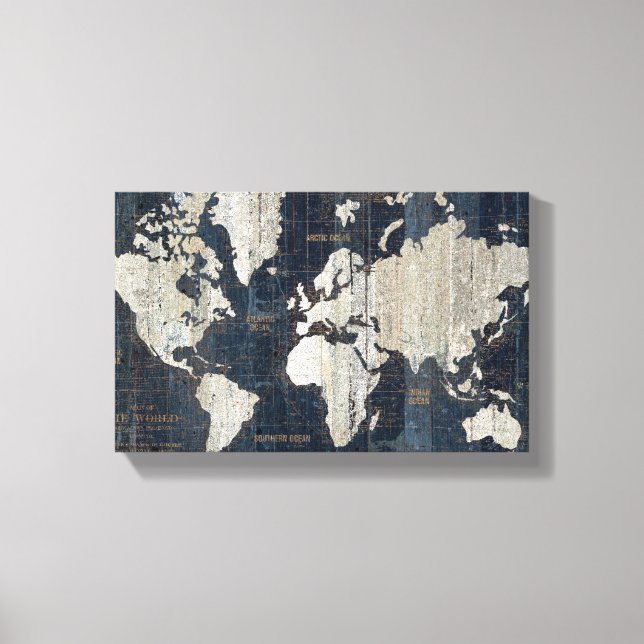 Old World Map Blue Leinwanddruck (Vorderseite)