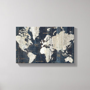 Old World Map Blue Leinwanddruck