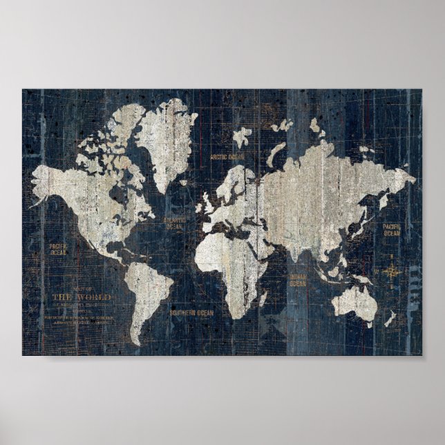 Old World Map Blue Poster (Vorne)