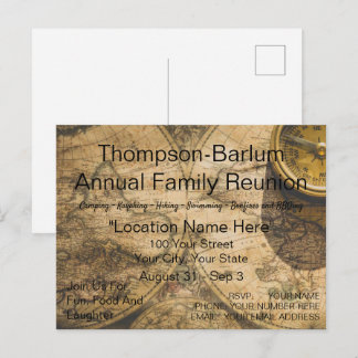 Old World Map Family Wiedersehen Einladung Postkar Postkarte