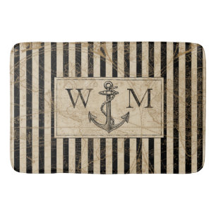 Old World Map Nautic Anchor Monogram Badematte
