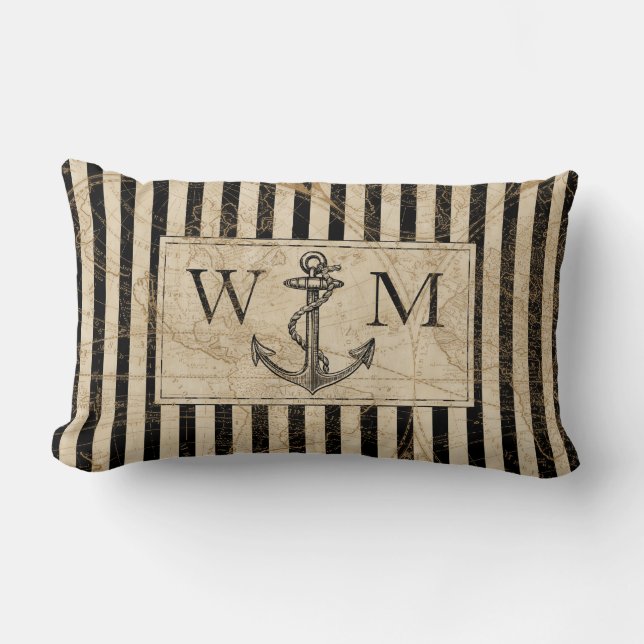 Old World Map Nautic Anchor Monogram Lendenkissen (Vorderseite)