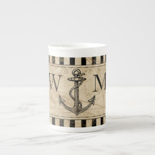 Old World Map Nautic Anchor Monogram Prozellantasse