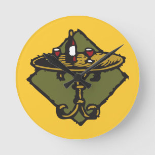 Old world, wood-cut style, restaurant, bar, bistro runde wanduhr