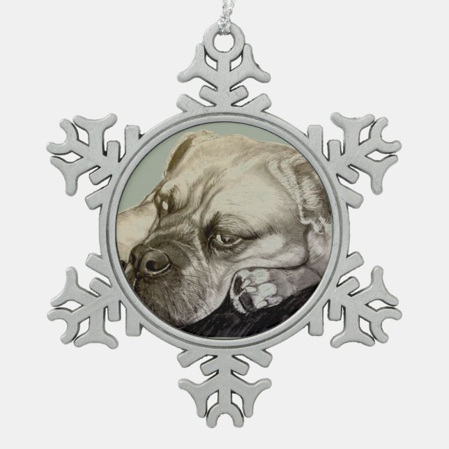 Olde Englisch Bulldogge durch Carol Zeock Schneeflocken Zinn-Ornament (Vorderseite)