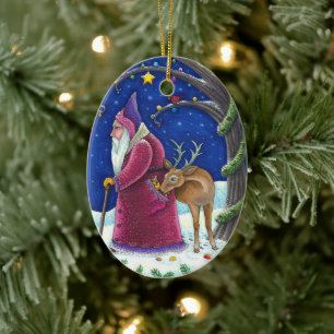 OLDE WORLD BELSNICKLE & HUNGRY REINDEER, CHRISTMAS KERAMIK ORNAMENT