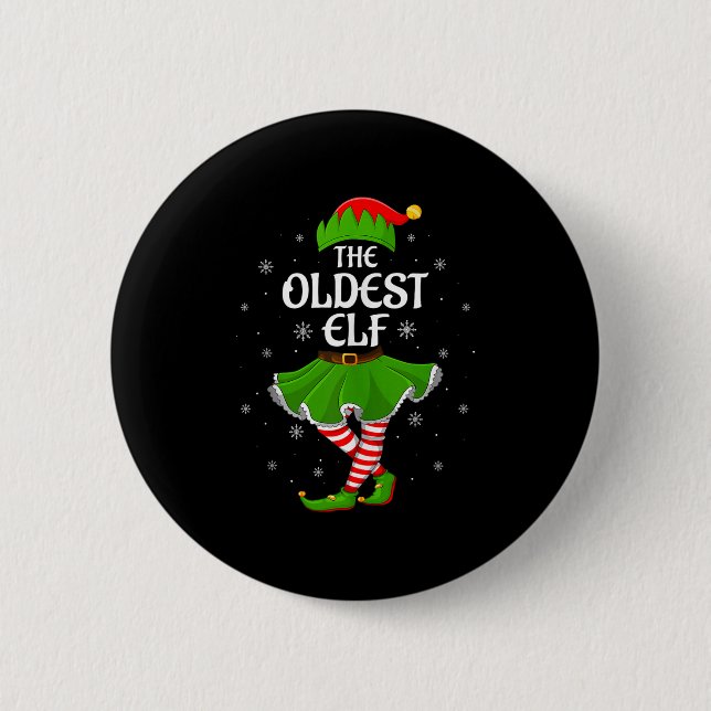 Oldest Elf Christmas Family Girls Women Elf Squad  Button (Vorderseite)