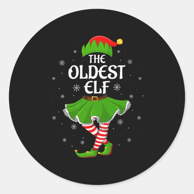 Oldest Elf Christmas Family Girls Women Elf Squad  Runder Aufkleber (Vorderseite)