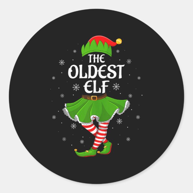 Oldest Elf Christmas Family Girls Women Elf Squad  Runder Aufkleber (Vorderseite)